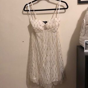 Gold glitter spaghetti strap mini cocktail dress